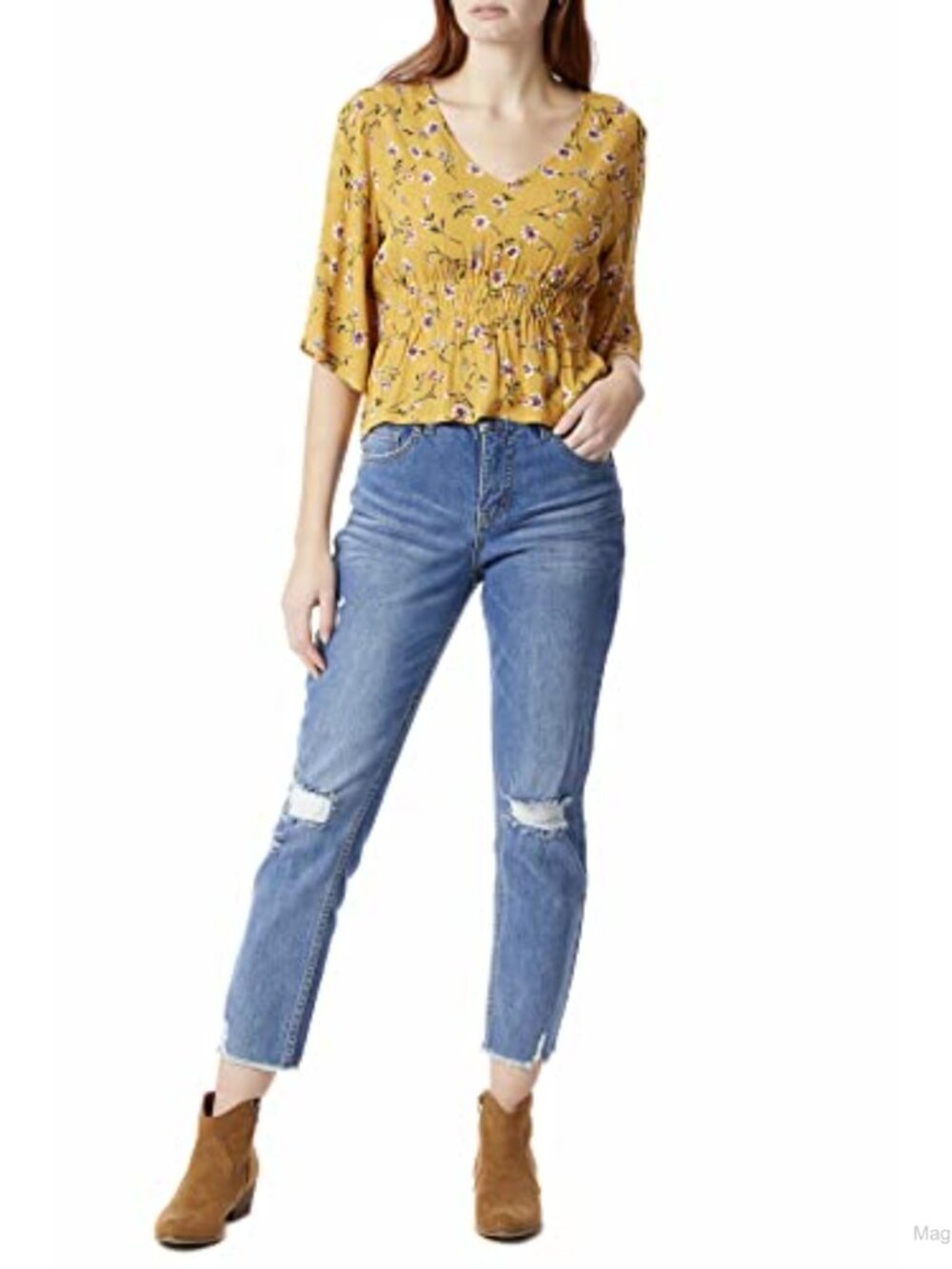 High Rise Straight Leg Jeans Stretch Cotton Ankle Length Casual